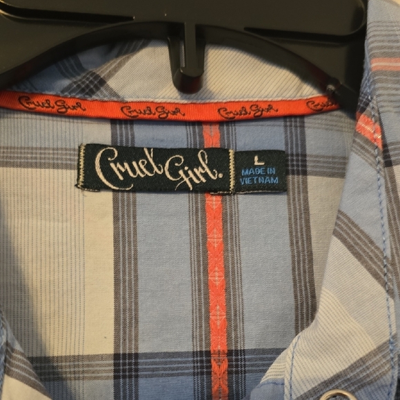 Cruel Girl Blue and Orange Plaid Button Down Shirt - Picture 2 of 4
